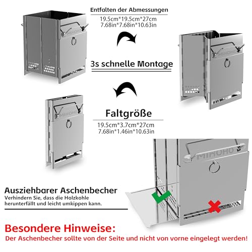Barbecue-Holzkohlegrill aus Edelstahl, faltbarer tragbarer Camping-Grill für Garten, Hinterhof, Party, Picknick, Reisen, Kochen im Freien (silbergrau)
