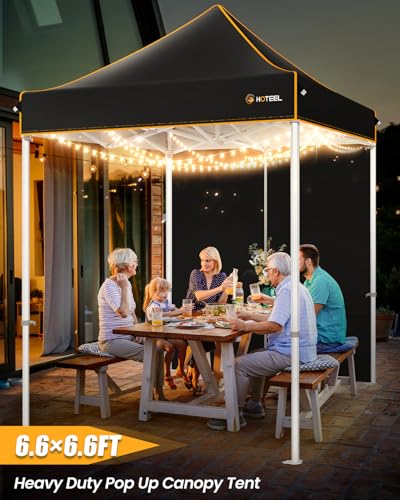 Image of HOTEEL 6.6x6.6 Heavy Duty Pop Up Canopy Tent for Parties Event Wedding Commercial Instant Canopy with Carry Bag, Party Tent Waterproof UV 50+, Upgraded Thick Hexagonal Legs,Black