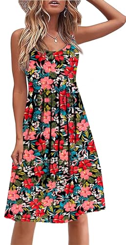 Image of Akihoo Women Summer Casual Sleeveless Midi Plain Pleated Tank Vest Dresses