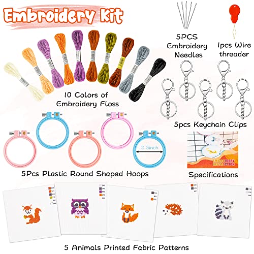 Watinc WT-DIY KEYCHAIN-ANIMAL-9P 5Pcs Embroidery Kit For Kids Stamped Cross Stitch Diy Key Chain thumb #1