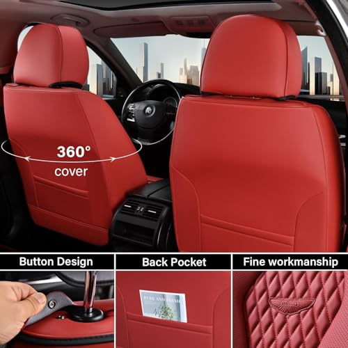 Image of Coverado Seat Covers, Car Seat Covers Full Set, Red Car Seat Cover, Car Seat Covers Front Seats Back Seat Covers, Waterproof Car Seat Cushion, Leather Seat Protector Universal Fit Most Cars