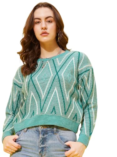 Image of Modeve Self Design Round Neck Casual Women Crop Top Sweater||Winterwear||