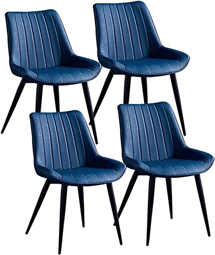 SJIALEN Set of 4 Modern Dining Room Chairs, Cushioned Soft Seat Bedroom Home Office Chairs Sturdy Metal Legs Faux Leather Office Chair Kitchen Chair (Color : Blue, Size : 46x53x83cm)