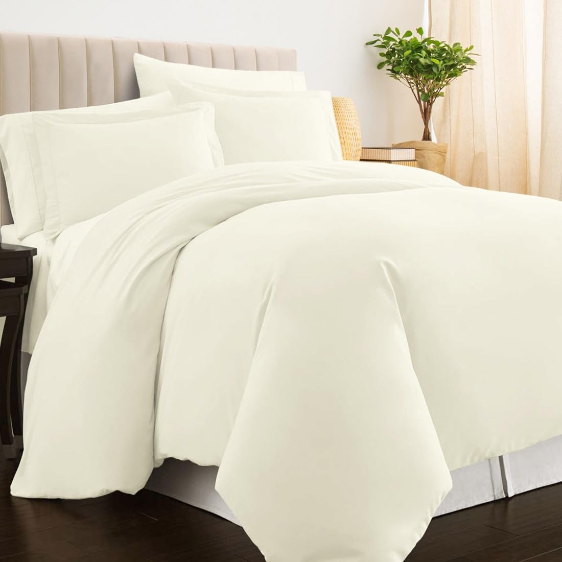 Pizuna Pure Combed Cotton GCC King Duvet Cover 220x240 cm Off White, 400 Thread Count Cool Breathable 100% Long Staple Cotton Sateen Weave Quilt Cover with 2 Pillowcases (Cotton Bedding Set)