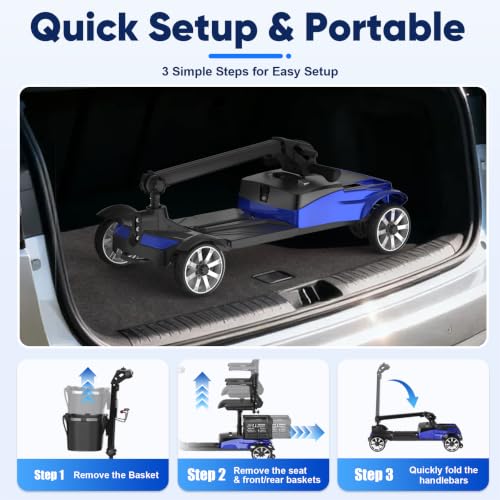Image of 4 Wheels Motorized Scooter for Seniors& Rotating Seat & 15 Miles Range | 350LBS Capacity& 350W Powerful Moto& LED Light& Double Baskets& Auto Brake-Blue