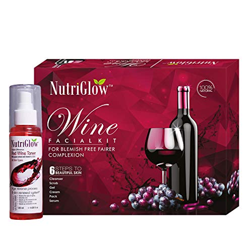 NutriGlow Wine Cleanup,Facial Kit(250gm + 10ml) & Red Wine Toner(120 ml) with Red Grapes and Rose Extracts for Deep Exfoliation, Radiant Complexion, Perfect For Acne, Wrinkle and Oily Skin, All Skin Types, Unisex, Pack of 2