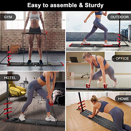 AVAH Portable Home Gym,Foldable Multi-Fit Bench Total Body Training Home Gym with Resistance Bands Bar and Push up Handles Muscle Build Exercise Equipment for Men/Women