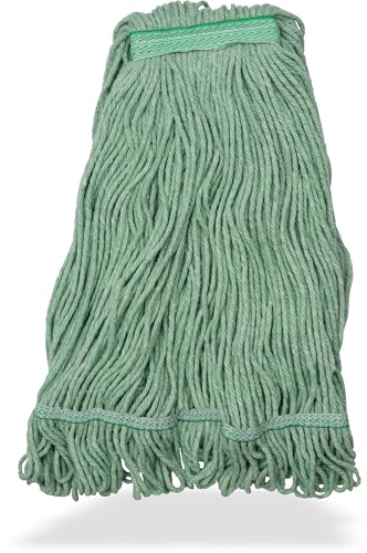 Image of SPARTA Flo-Pac Acrylic Mop Head, Loop-Ended, Narrow Band with 1 inch Green Band for Organized Cleaning, Medium, Green, (Pack of 12)