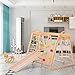 Produktbild Klettergerüst für Kinder, 7 in 1 Multifunktions Kletterdreieck Spielplatz aus Massivholz, Schaukel, Kletterleiter, Kletterplattenrutsche, EIN Netz zum Klettern, Kletterstein aus Kunststoff, Ringe