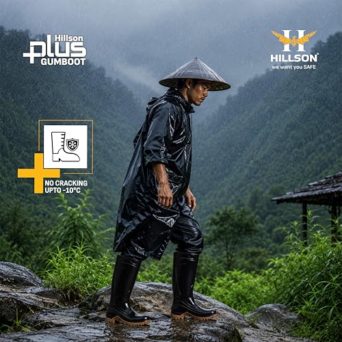 Image of Hillson Plus HP01 Gumboot | 100% Waterproof, Dual Density Sole, Anti-Skid Rainboot | Ideal For Monsoons, Fisheries, Farming, Paddy Fields, Food Industry | Size 08 UK /INDIA