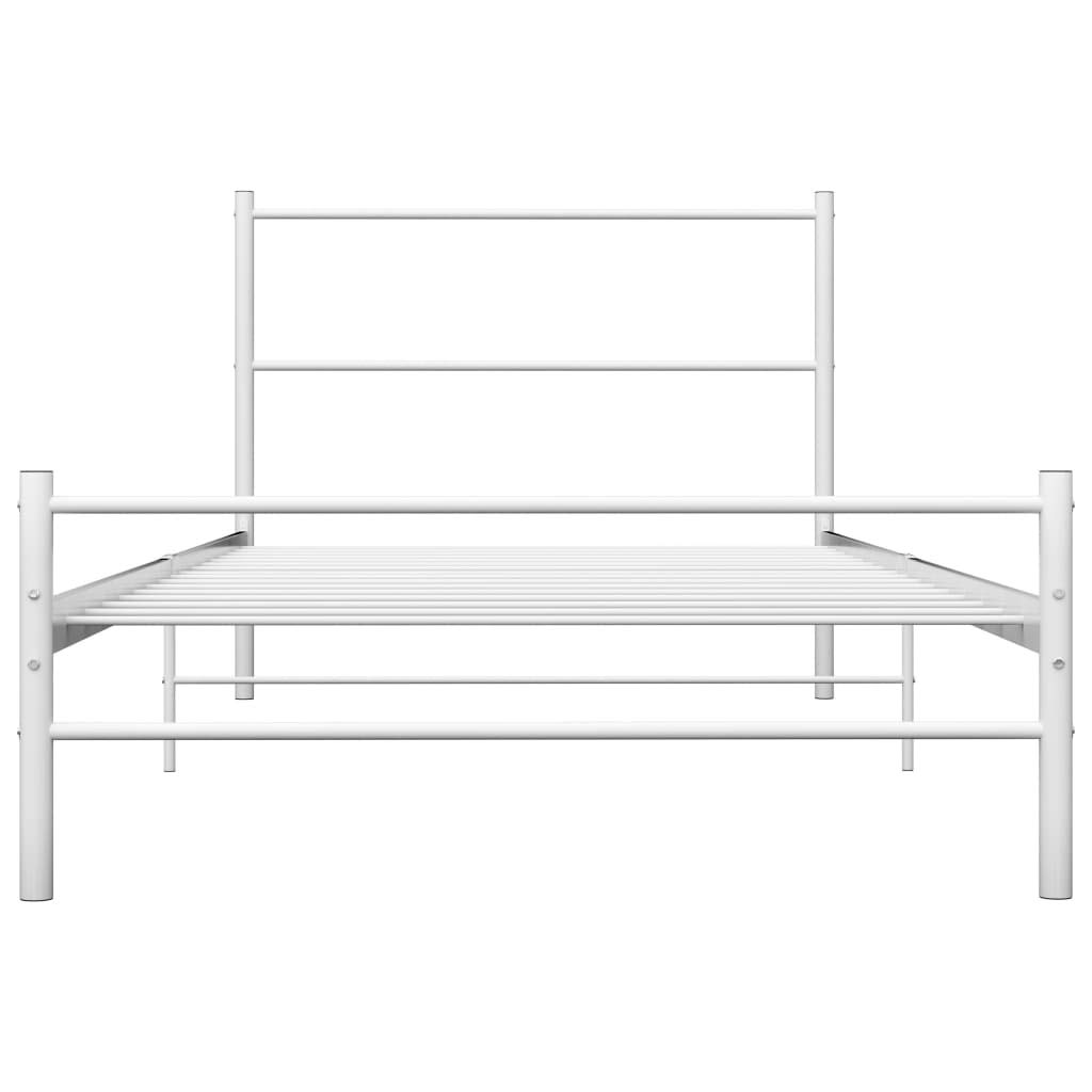 Łóżko białe, metalowe, 90 x 200 cm, stabilne łóżko pojedyncze ze stelażem, malowana proszkowo rama łóżka, zajmujące mało miejsca, meble do spania, wytrzymałe łóżko młodzieżowe, pasująca rama