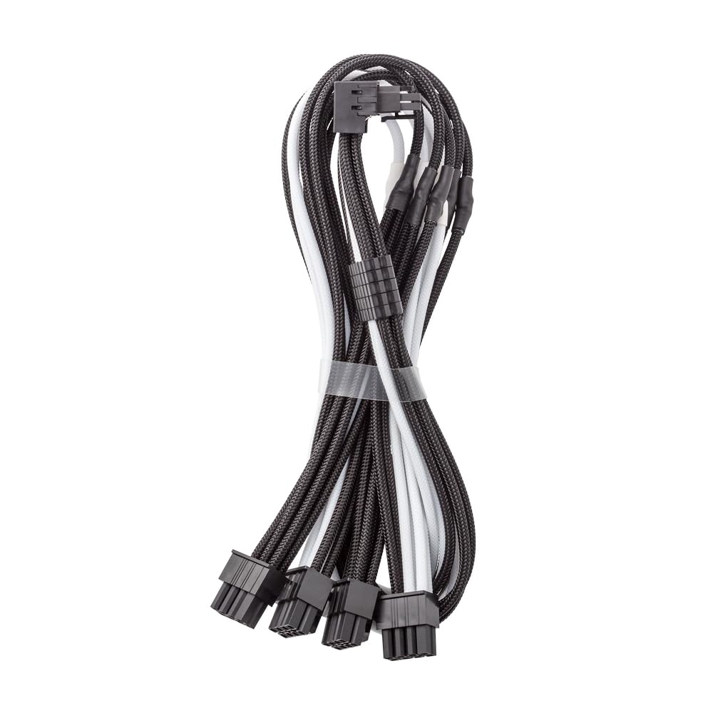CableMod C-Series Pro ModMesh Sleeved 12V-2x6 12VHPWR 90° StealthSense PCIe Cable for Corsair - Variant B (Black + White, 16-pin to Quad 8-pin, 60cm)