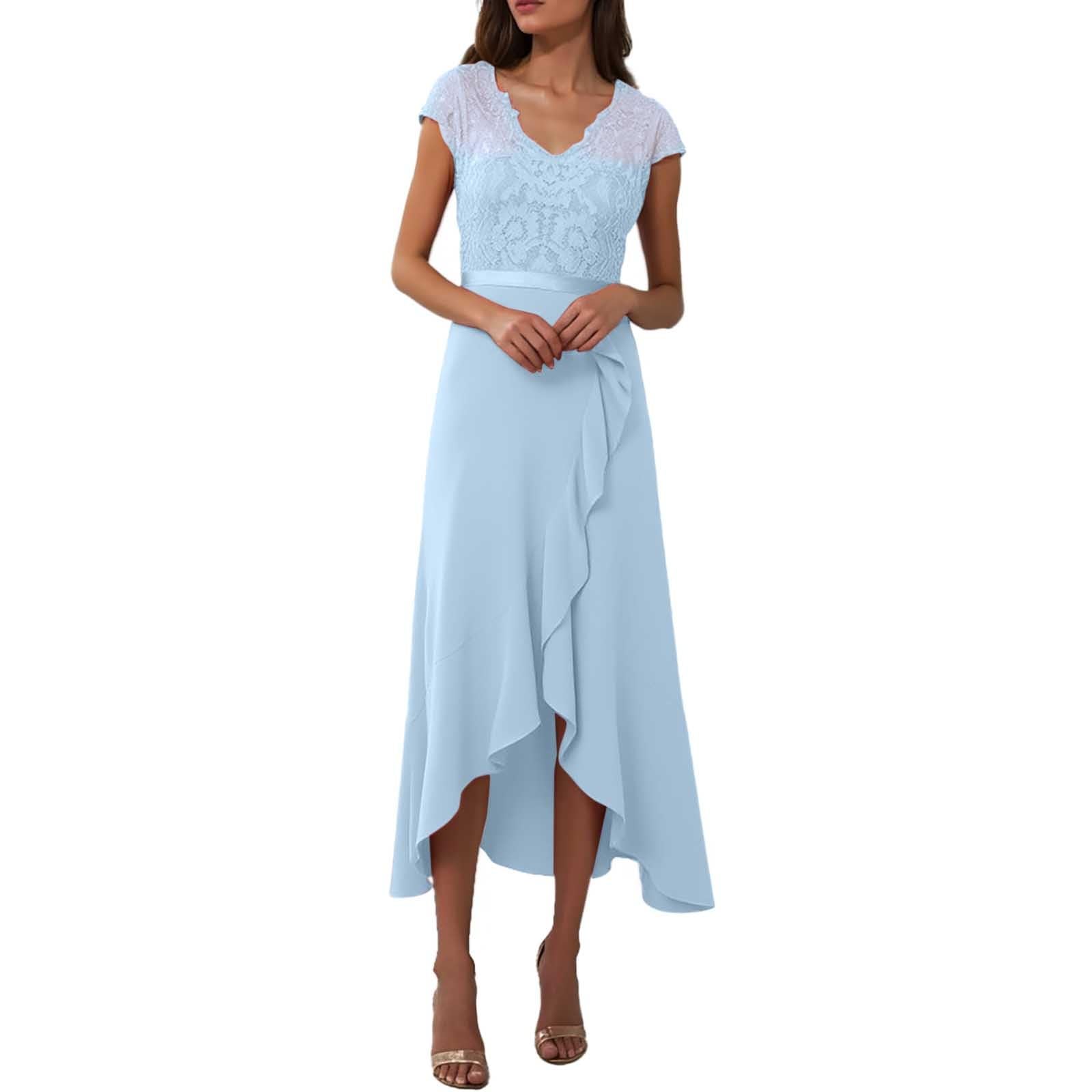 Vestido de Mujer con Escote en V, para invitadas de Boda, con Encaje Floral Alto y bajo, para cóctel, Formal, para Dama de Honor