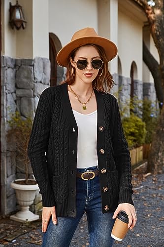 Image of Womens Cardigan Sweaters Cable Knit Sweater 2026 Fall Winter Chunky Open Front Button Down Coats with Pockets
