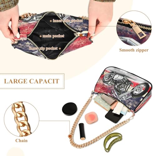 Image of Shoulder Bags for Women American US Flag Independence Day Patriotic Hobo Tote Handbag Small Clutch Purse with Zipper Closure