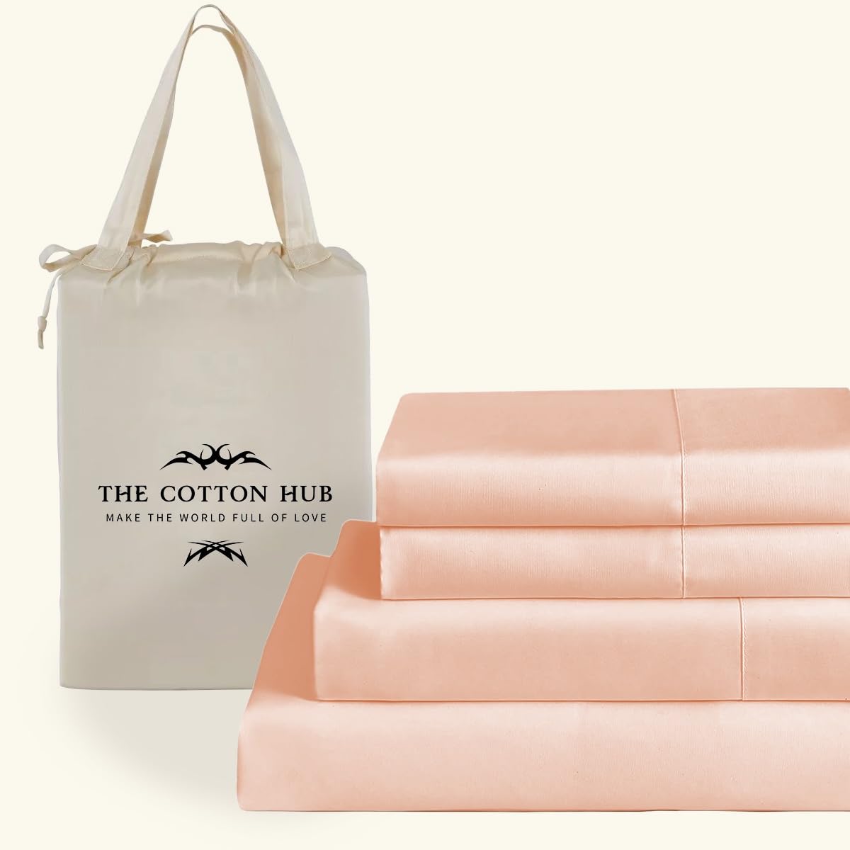 The Cotton Hub Emperor Size 4-PCs Sheet Set Fully Elasticized Fits 15-20" Deep Pocket, Genuine 600 Series 100% Pima Cotton Bed Sheets (Solid, Peach)