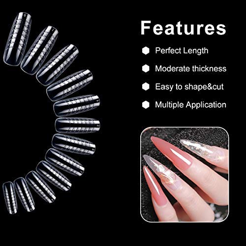 Dual Nail Forms 120Pcs Clear Acrylic Nail Forms System Full Cover Ballerina Nail Tips Nail Builder with Scale for Poly Nail Gel Extension Mold