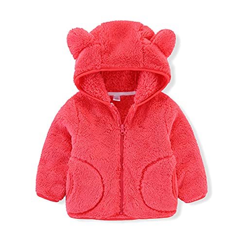Kids Fleece Sweatshirt Jacket Zipper Up Jacket Coat Tops Autumn Winter Outerwear (Watermelon Red, 1-2 Years)