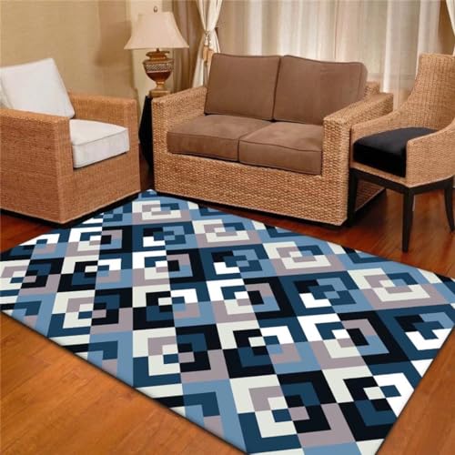 Kunsen 180X280CM Teppich Badezimmer Moderner, geometrischer, Schlichter, modischer, Rutschfester, schmutzabweisender Kurzflor Wohnzimmer Groß Blau Flickenteppich Langer Flur