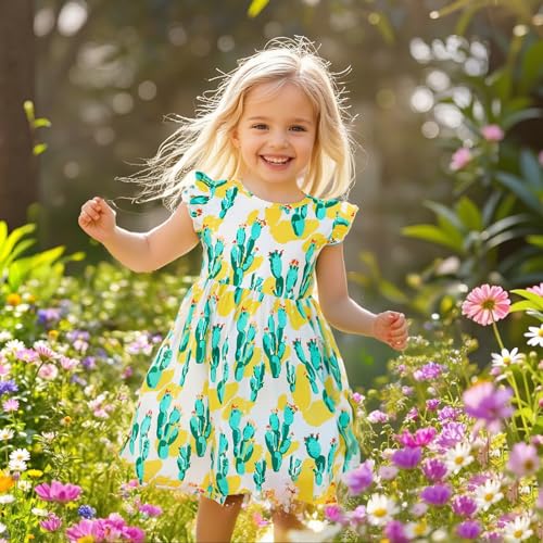 Image of Toddler Little Girls Casual Dresses Short Sleeve Crew Neck Graphic Cartoon Dress for 2-8 Years