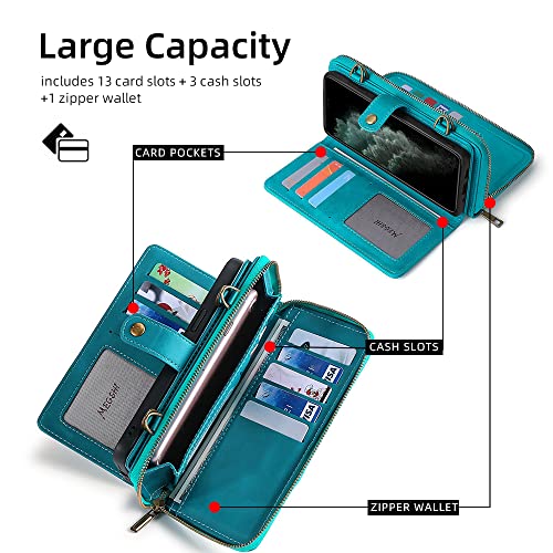 Twohead Iphone 11 Pro Max Wallet Case, Multi-Function Wallet Case, Detachable 3 In 1 Magnetic Iphone 11 Pro Max Case Wallet, Flip Strap Zipper Card Holder Phone Case With Shoulder Straps (Blue) #TOP2