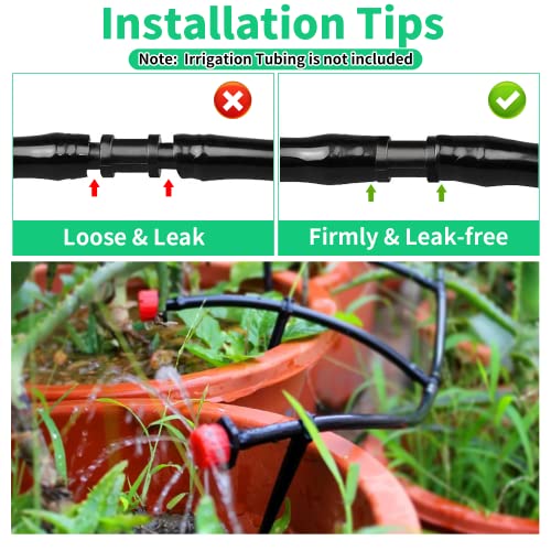 Zejun Adjustable Drip Irrigation Emitters, 120 Pcs Drip Irrigation Parts Kit For 1/4 Inch Tube, 360 Degree Irrigation Sprinklers With Stake & Barbed Tube Coupling & Tees For Drip Irrigation System #TOP4