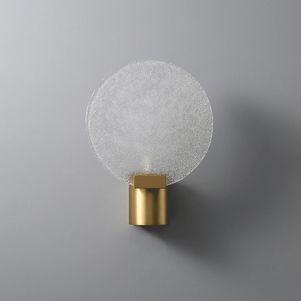 Nordic Light Luxury Brass Wall Sconce with Water-Ripple Glass Shade Gold LED Wall Light Antique Copper Vanity Light for Bathroom Crystal Wall Mounted Bedside Lamp for Bedroom Living Room