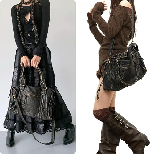Image of Worldlyda Crossbody Bags for Women Large Tote Soft Leather Purses Washed Y2K Hobo Vintage Handbag Shoulder City Bag