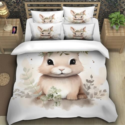 Parure de lit king lapin mignon 3 pièces en microfibre douce