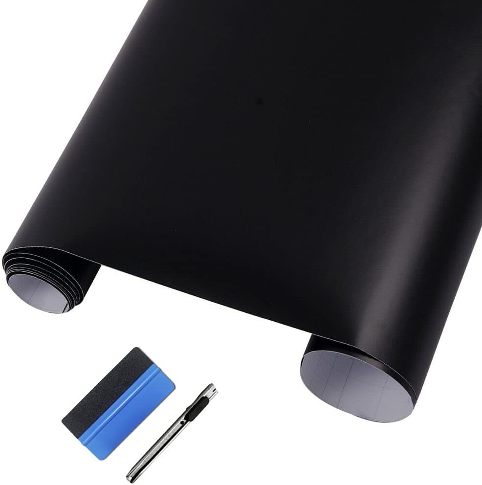 Matte Black Vinyl Wrap Self Adhesive Air Release Bubble - Outdoor Rated for Automotive Use - 12" x 60" Knife + Hand Tool (1FT X 5FT)