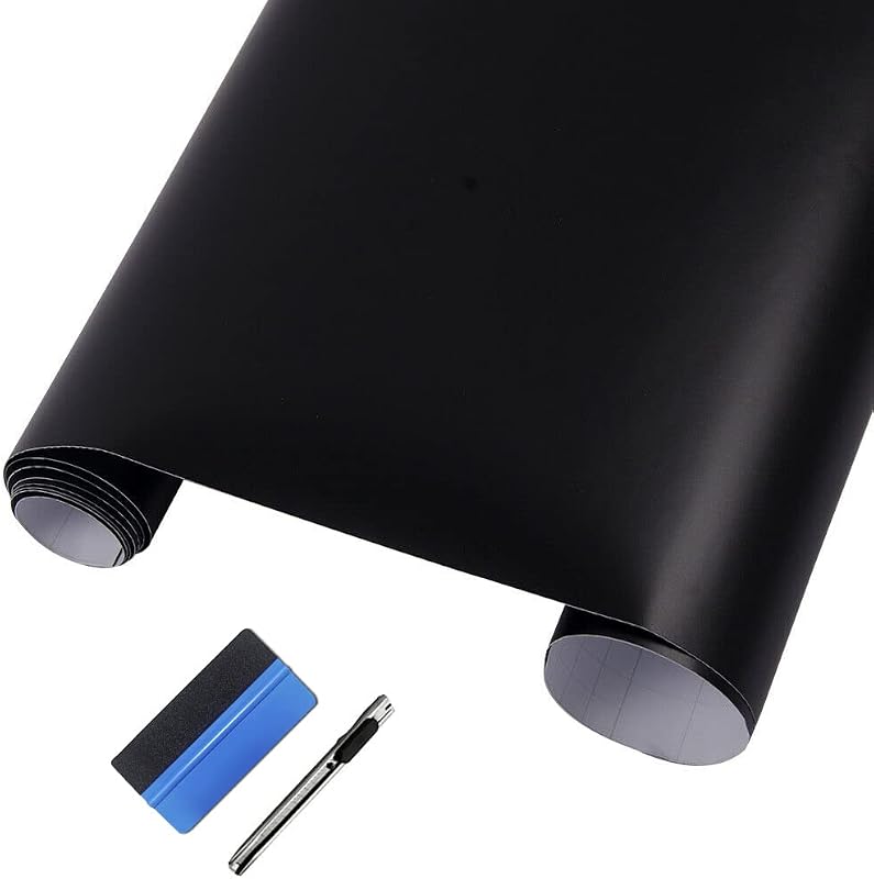 LZLRUN Matte Black Car Vinyl Wrap Film Self Adhesive Air Release 1 x 10 ft | Repositionable, Contain installation tools, High stretch curve-conforming, Anti-scratch, For car truck moto furniture laptop