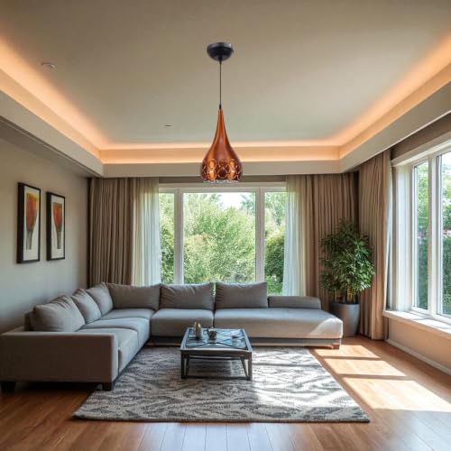 Image of Orange Aluminium Hanging Light for Home Designer Pendant Light with E27 Holder Modern Ceiling Hanging Lamp for (Bulb is not Included) Small Pack of 4