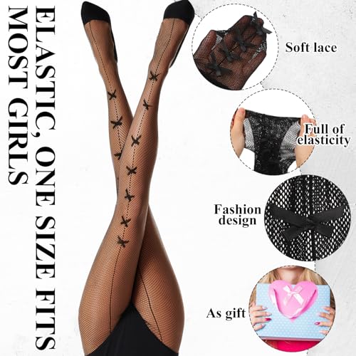 Image of Coume 6 Pairs Women's Bow Tights Lolita Fishnet Patterned Tights Y2k Kawaii Bowtie Fishnet Stockings Leggings Lace Mesh Hollow Stitched Socks Coquette Cute High Thigh for Christmas Women Gift