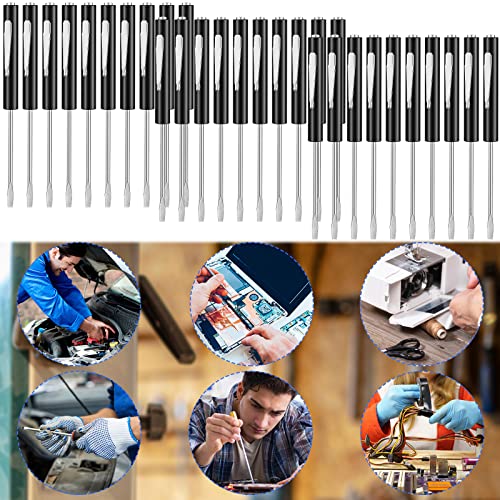 Image of Minatee 30 Pcs Pocket Screwdriver Mini Tops and Pocket Clips Magnetic Slotted Screwdriver with Magnet Small Slotted Screw Driver for Mechanical Electrician Technician Repair Tool(Black)