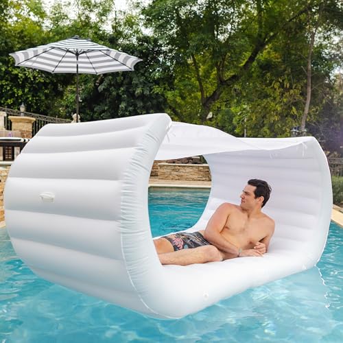 Image of Comfy Floats Inflatable Pool Couch - White Pool Float, Floating Cabana, Luxury Pool Float for Adults