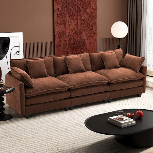 Image of Ihanherry 111.4 Inch 3-Seater Cloud Sofa, Modular Sectional Couch, Modern Deep Seat Sofa for Living Room, Comfy Double Layer Upholstered Seat Cushion, Breathable Chenille Fabric, Brick Red