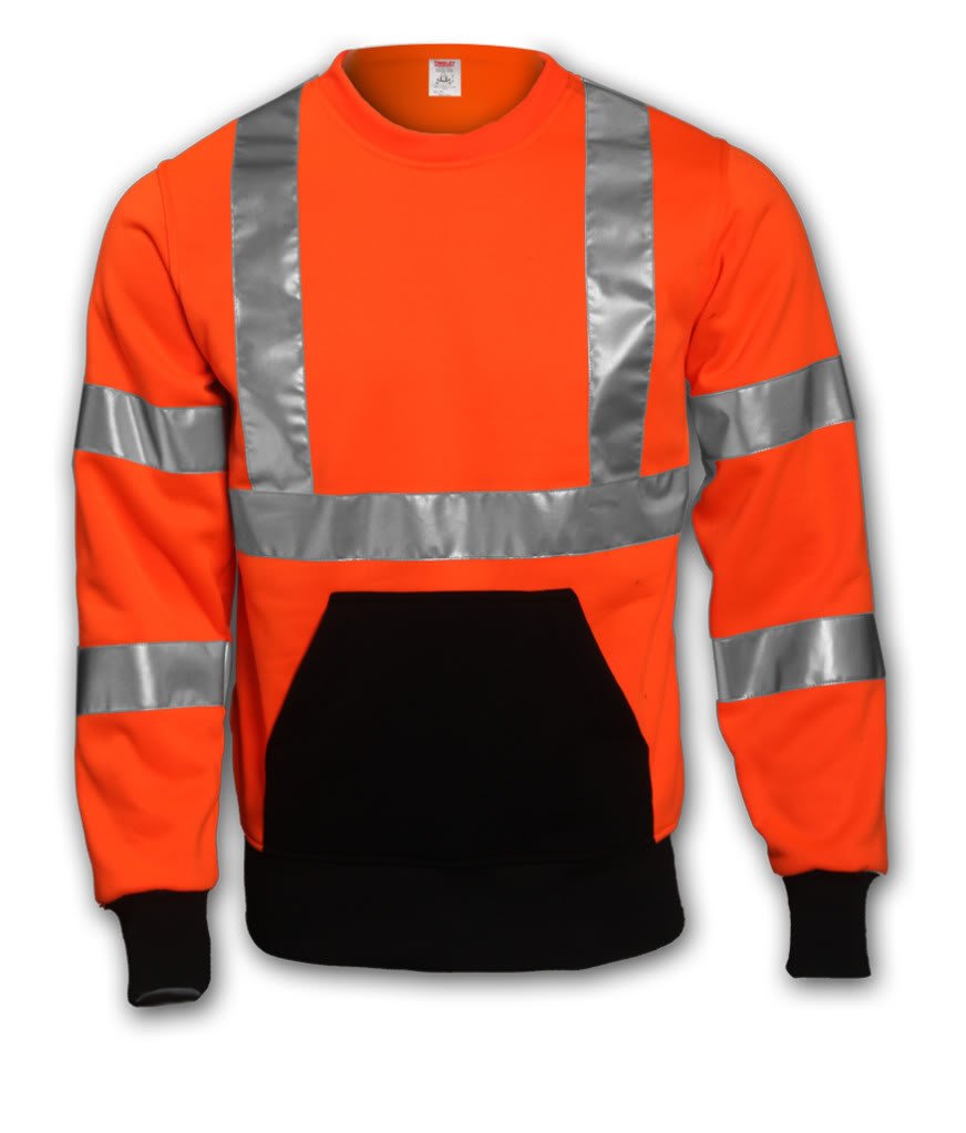 JOB SIGHT S78029.SM ANSI 107 Class 3 Polyester Crew Neck Sweat Shirt with Pouch Pocket, Small, Fluorescent Orange