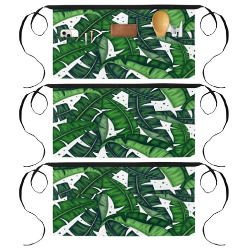 Demi-tablier pour cuisine et pâtisserie avec poches motif botanique lot de 3