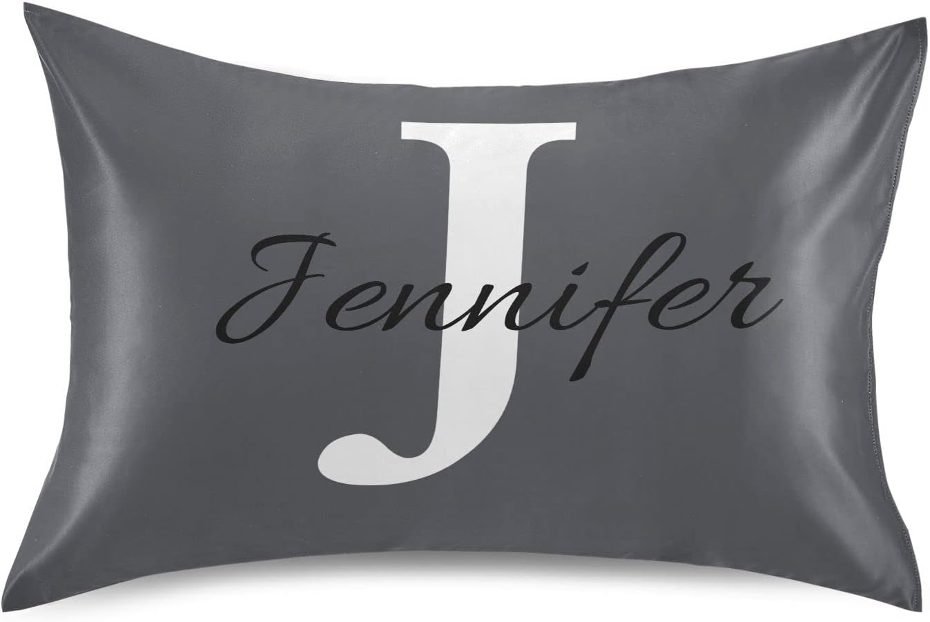 Custom Grey Pillow Covers Silk Pillowcase Personalized Soft and Smooth Cooling Satin Pillowcase Queen Size Pillow Case for Bedroom Bed Sleeping (20x30 Inch)