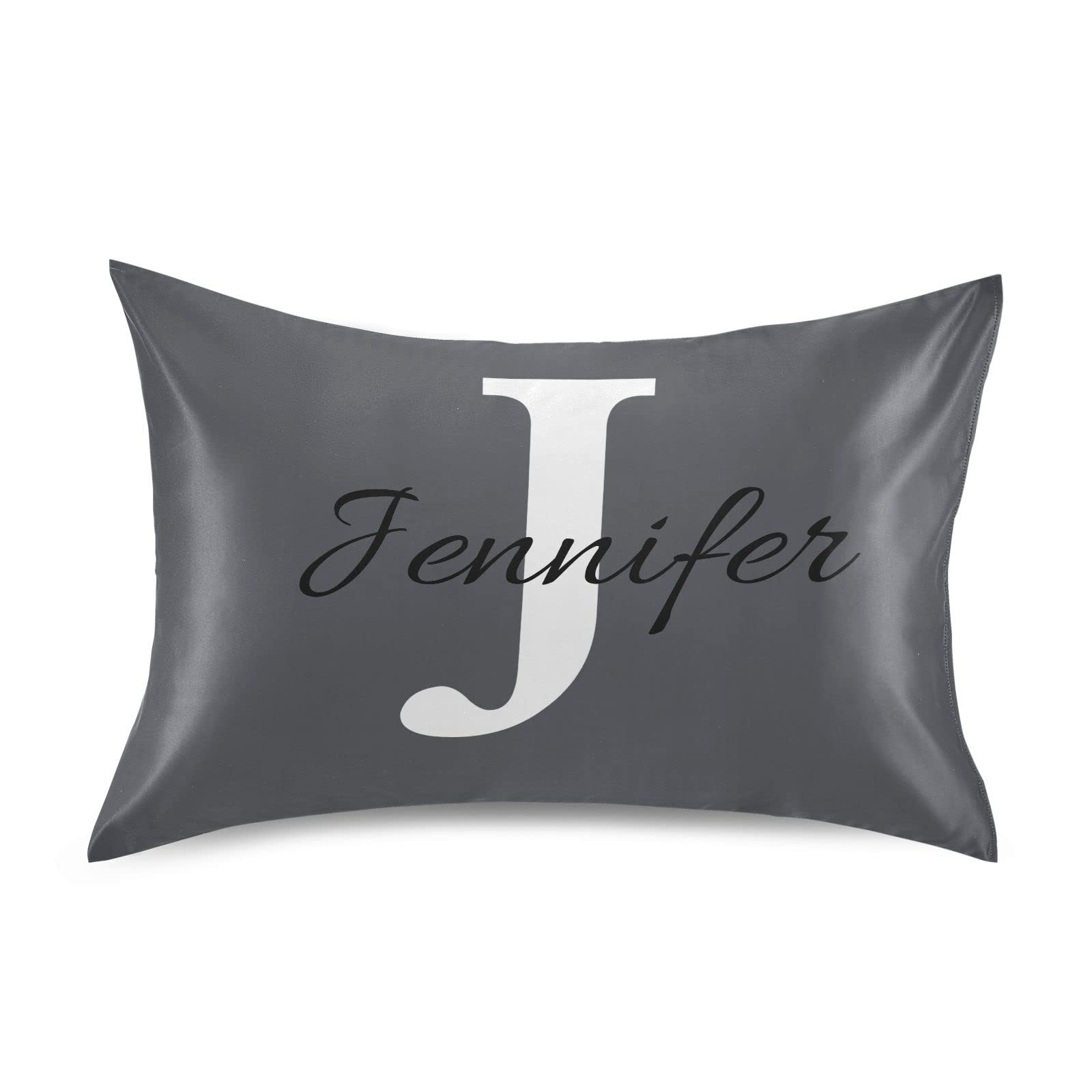 Custom Grey Pillow Covers Silk Pillowcase Personalized Soft and Smooth Cooling Satin Pillowcase Queen Size Pillow Case for Bedroom Bed Sleeping (20x30 Inch)