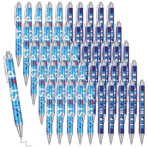Lingvee 50 Pcs Child Abuse Awareness Pen Blue Ribbon Retractable Ballpoint Pens Child Abuse Prevention Awareness Accessories for Charity Event Children Protection Month Nonprofit Organization Supplies