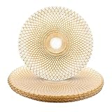 Koyal Wholesale Round 13' Starburst Gold Glass Charger Plates, Modern Glam Look, Bulk Set of 4, Tablescape for Wedding, Holidays, Events, Dining Room Decorative Use (Gold)