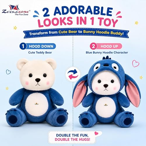 Image of ZEXSAZONE Blue Teddy Bear Soft Toy for Kids, Cute Plush Stuffed Animal, Ultra Soft Huggable Teddy, Birthday Gift for Girls & Boys, Home Decor & Cuddling Toy (Blue, 28 cm)