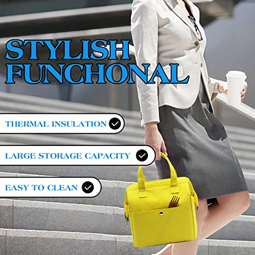 Mziart Insulated Lunch Bag Simple Bento Cooler Bag Lunch Tote Bag For Lunch Box For Women Men Adult Picnic Working Hiking Beach (Yellow) #TOP5