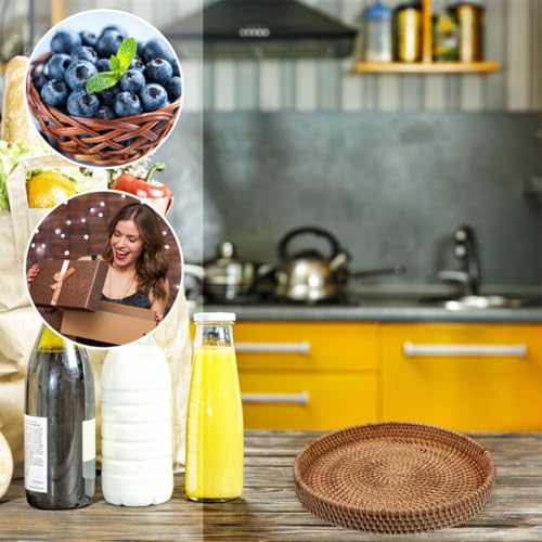 Cesta de mimbre redonda sin asas para solucionar el desorden de mesa 5