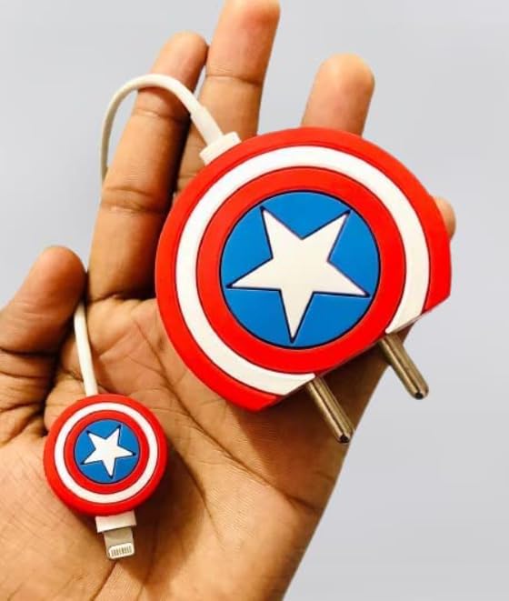 Image of 18-20W Apple iPhone Power Adapter and Type C, Protective 3D Cartoon Character Silicone Case Cover, 360 Degree Full Protection (Captain America)