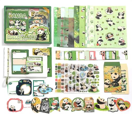 Image of MGNLR Vintage Aesthetic Scrapbook Kit(346Pcs) Scrapbooking Supplies Kit with Bullet Junk Journal,Stationery,A6 Grid Notebook Journaling Gift for Girl (Panda)