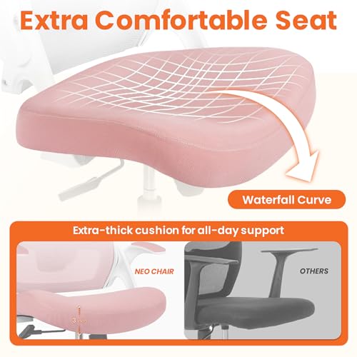 Image of NEO CHAIR Ergonomic Office Desk Chair High Back Computer Gaming Mesh Chair with Comfy Task Adjustable Arms Lumbar Support Headrest Swivel for Home Office (Pink)