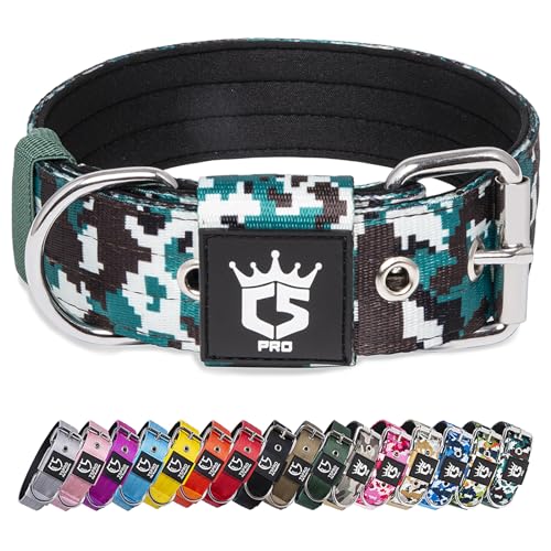 TSPRO Heavy Duty Tactical Dog Collar 1.5" Wide, Padded Dog Collar with Metal Buckle
