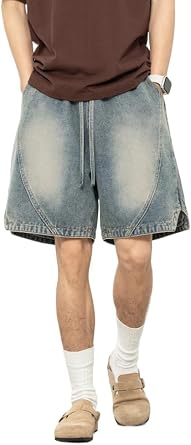 Mens Y2K Baggy Denim Shorts Loose Fit Vintage Harajuku Casual Jorts 2026 Summer Elastic Waist Alt Emo Streetwear